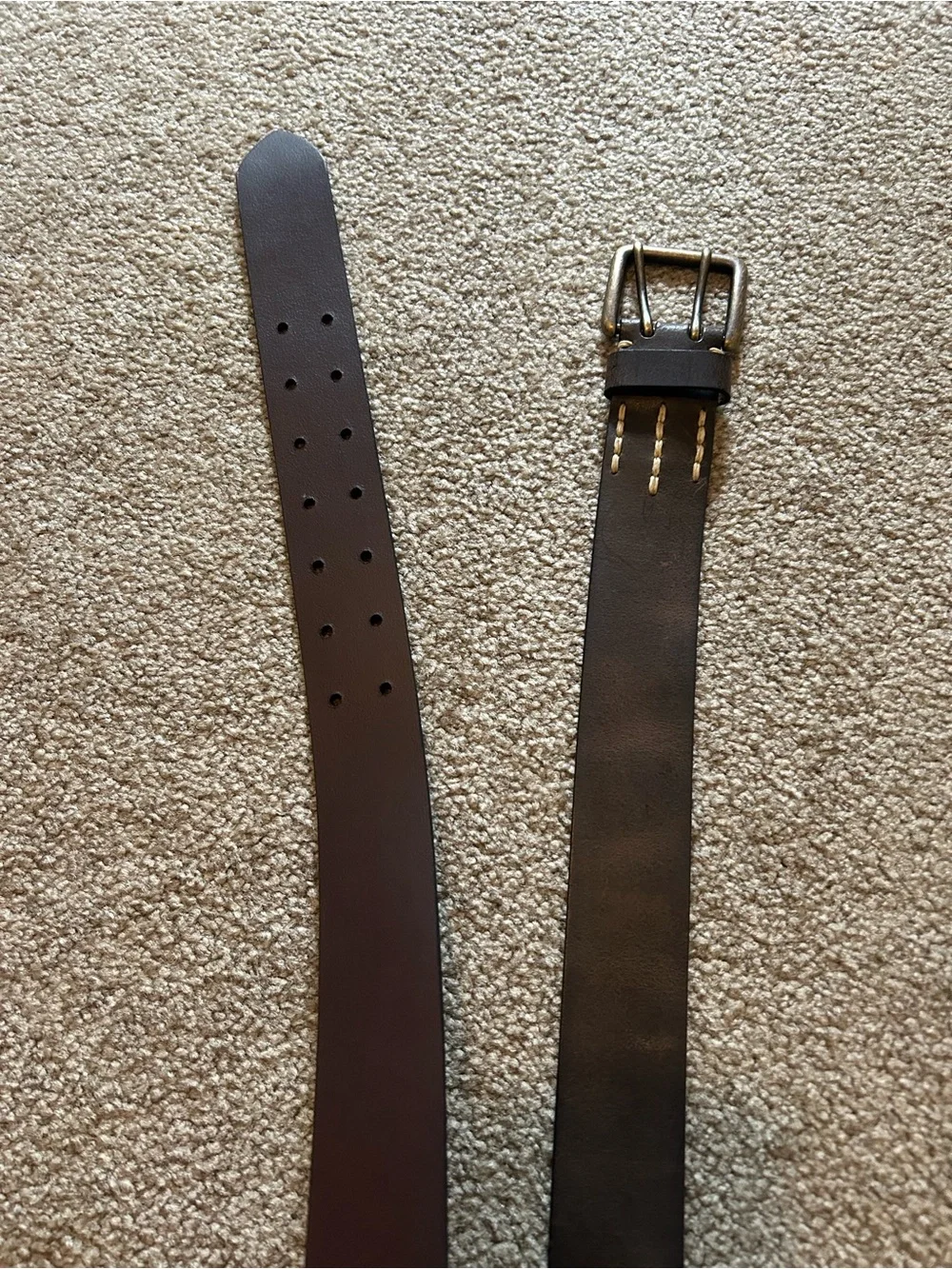 Men's Brown Leather Belt with Antique Brass Buckle size medium